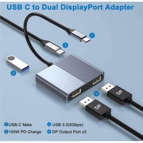 Répartiteur  pour Double Écran, Adaptateur USB-C Vers , Hub  MST 1