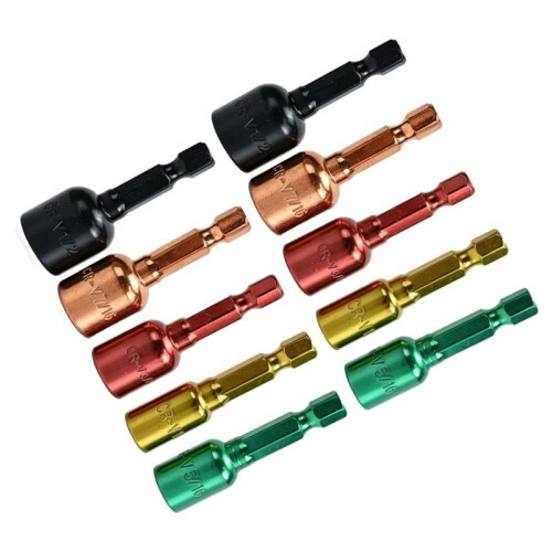 Magnetic Nut Driver Set for Impact Drill SAE 10PCS 1/4" Power Driver Hex Socket Adapter Bolt Drivers Set Nut Setters 1