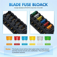 6-Fach Flachsicherungsblock mit Standard-Schaltkreis 12V 24V ATO/ATC-Sicherungen, PC-Abdeckung Stromverteilerblock für Auto, Boot und Schiff