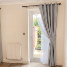(Silver - 260 Gsm, 66" x 84" Single Panel Door) Blackout Eyelet Curtains Thermal Ready Made Ring Top