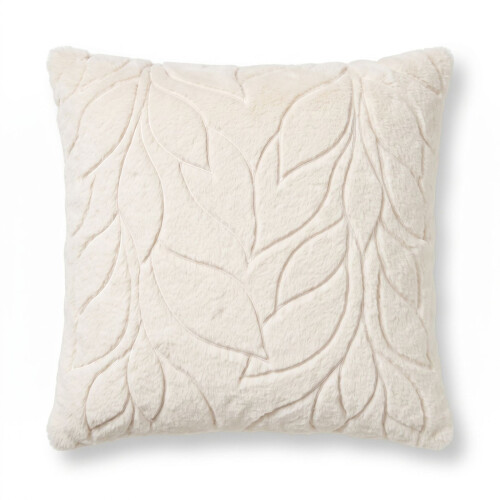Homescapes Embossed Botanical Leaves Cushion with Cover, Beige