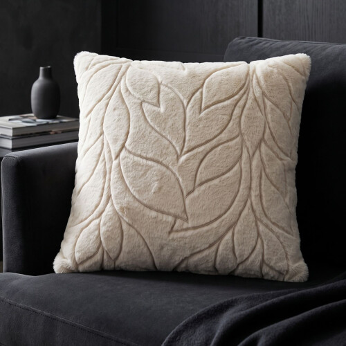 Homescapes Embossed Botanical Leaves Cushion with Cover, Beige 1