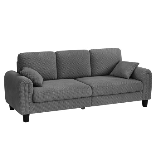 3 Seater Waffle Fabric Sofa 215cm Large Modern Sofa Couch Seats Settee 2 Pillows 1