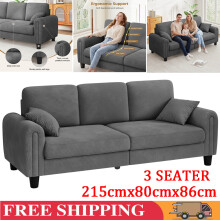 3 Seater Waffle Fabric Sofa 215cm Large Modern Sofa Couch Seats Settee 2 Pillows