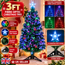 3FT Pre-Lit Fibre Optic Christmas Tree with Colour-Changing LED Lights and Illuminated Star Topper