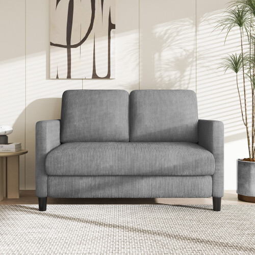 (Grey) 129cm Small Loveseat Sofa Comfy Soft Corduroy Couch 1