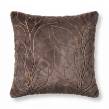 Embossed Botanical Leaves Cushion with Cover, Brown