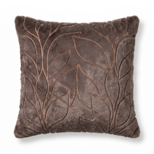 Homescapes Embossed Botanical Leaves Cushion with Cover, Brown
