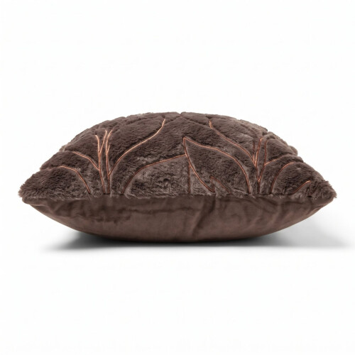 Homescapes Embossed Botanical Leaves Cushion with Cover, Brown 2