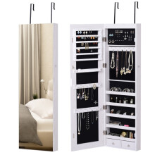 Jewellery Cabinet with Mirror and LED Lights, White Lockable Makeup Organiser with Storage Shelves