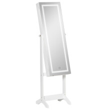 Jewellery Cabinet with LED Light and Full Length Mirror, White Lockable Jewellery Organiser for Bedroom Dressing Room