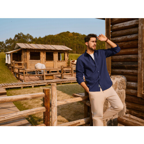 Herren Cordhemd Casual Elegant Langarm Dunkelblau M 1
