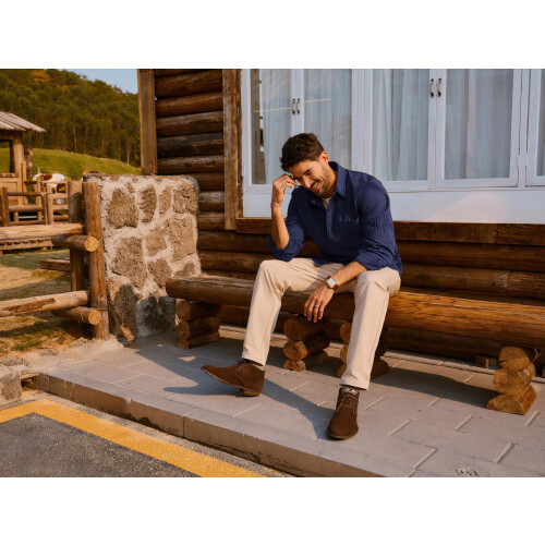Herren Cordhemd Casual Elegant Langarm Dunkelblau M 2