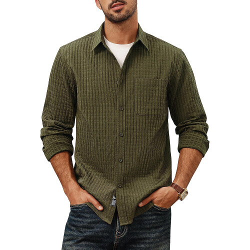 Herren Cordhemd Casual Elegant Langarm Bequem Grün M