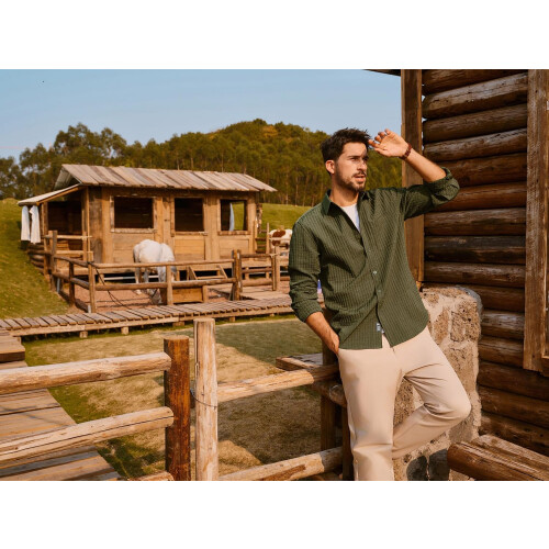 Herren Cordhemd Casual Elegant Langarm Bequem Grün M 1