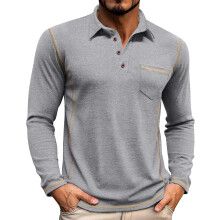 Herren-Poloshirt mit langen Ärmeln atmungsaktiv mit Brusttasche Grau XXL — herrenpoloshirt langarm