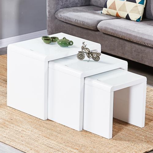 AINPECCA (3pcs White) 3PCS Nested Coffee Table Set High gloss Sofa Side