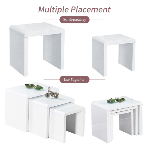 AINPECCA (3pcs White) 3PCS Nested Coffee Table Set High gloss Sofa Side 1