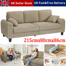 Large 215cm Waffle Fabric Upholstered 3 Seater Sofa Modern Couch Seats 2 Pilliws