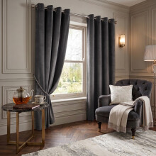 (Charcoal, 90" x 90" (228cm x 228cm)) Luxury Velvet Curtains Eyelet Ring Top Ready Made Blackout Curtains Living Room Bedroom