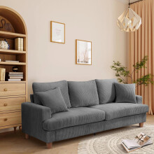 (Grey) Modern Comfy Corduroy 3 Seater Sofa Deep Seat Couch, 220cm