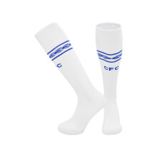 (M(UK 8-2.5), Chelsea White) 2027 Kids Football Grip Socks High Knee Football Training Socks - Quick Dry Breathable Cushioned Socks