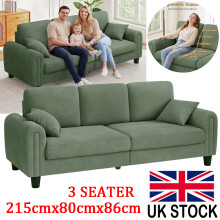 215cm Large 3 Seater Sofa Waffle Textured Fabric Upholstered Sofa Couch Seats UK