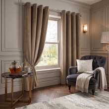 (Beige, 90" x 90" (228cm x 228cm)) Luxury Velvet Curtains Eyelet Ring Top Ready Made Blackout Curtains Living Room Bedroom
