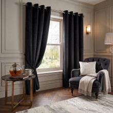 (Black, 66" x 54" (167cm x 137cm)) Luxury Velvet Curtains Eyelet Ring Top Ready Made Blackout Curtains Living Room Bedroom