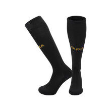 (L(UK 3.5-11), Barca Black) 2027 Kids Football Grip Socks High Knee Football Training Socks - Quick Dry Breathable Cushioned Socks