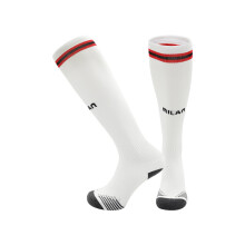 (L(UK 3.5-11), AC Milan White) 2027 Kids Football Grip Socks High Knee Football Training Socks - Quick Dry Breathable Cushioned Socks