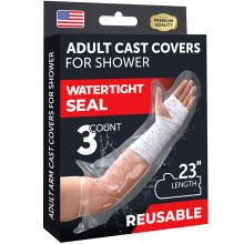 100% Waterproof Arm Cover for Shower - Tight Seal - 3pk Adult Reusable Cast Protectors - Half Arm Bag Sleeves for Wounds Care - After Surgery Plaster