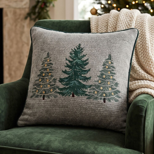 Homescapes Chenille Feel Christmas 3 Trees Throw Cushion - 45 x 45 cm 1