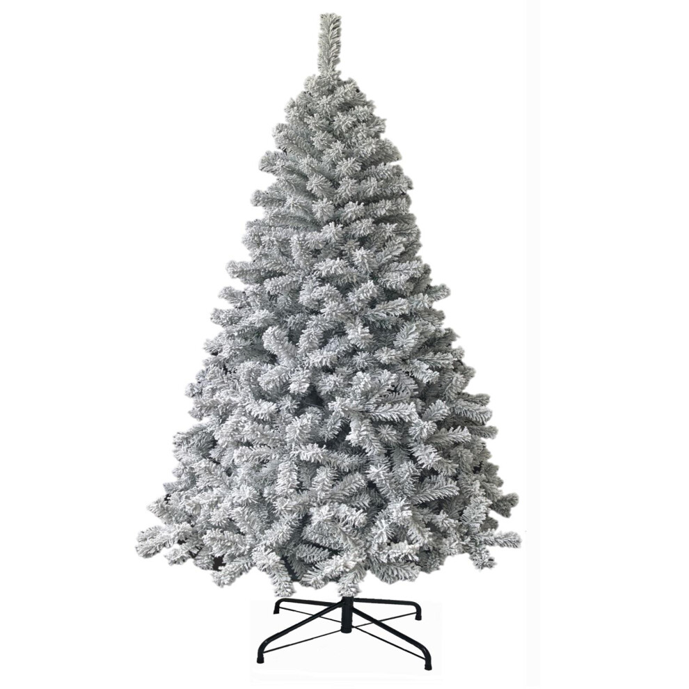White 7ft Christmas Tree With Stand Xmas Artificial Snow Flocked Green Branches - Image 2
