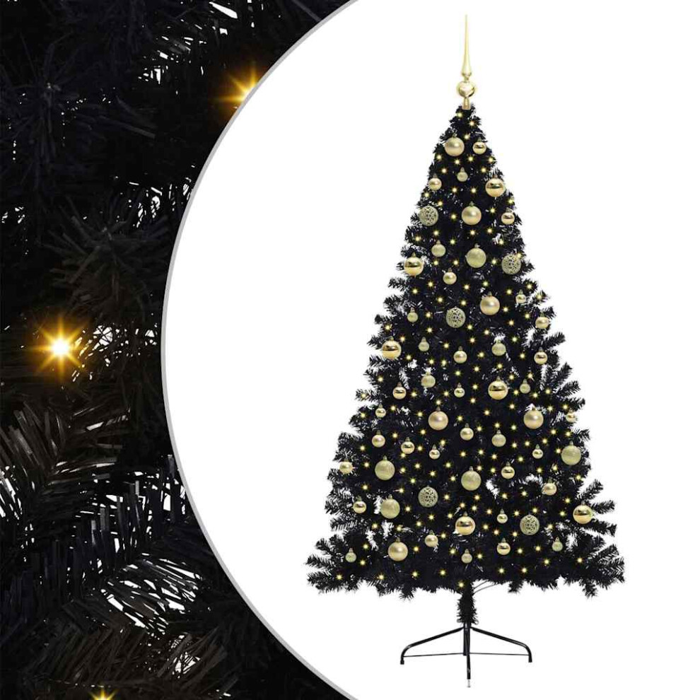 vidaXL Artificial Pre-lit Christmas Tree - 180 cm - Black - PVC - Image 2