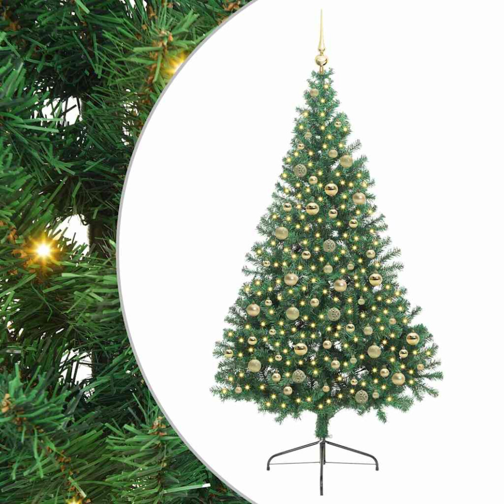 vidaXL Pre-lit Artificial Christmas Tree - Green - 210 cm - PVC - Image 2