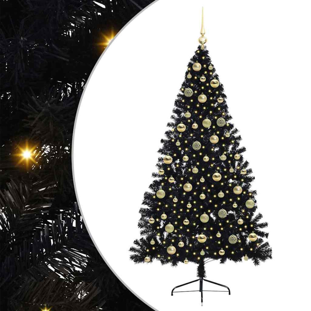vidaXL Pre-lit Artificial Christmas Tree - 210 cm - Black - PVC with Gold Balls - Image 2