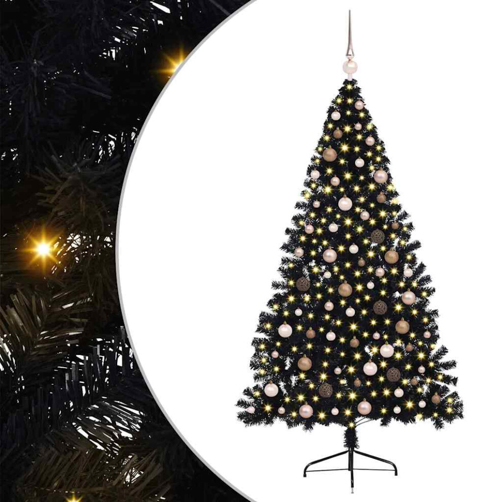 Vidaxl Artificial Pre-Lit Christmas Tree With Rose Gold Balls Black 210 Cm Pvc, Black - Image 2