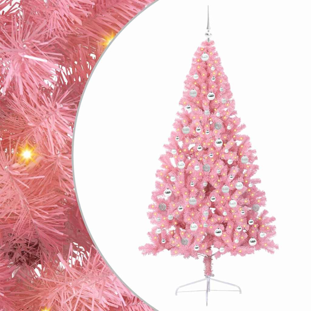 vidaXL Pre-lit Christmas Tree 210 cm PVC Pink with 300 LED Lights - Image 2