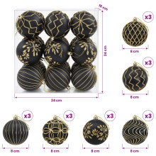 vidaXL Christmas Ball Set XL 18 pcs Black and Gold 8 cm Polystyrene