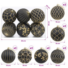 vidaXL Christmas Ball Set XL 12 pcs Black and Gold 10 cm Polystyrene