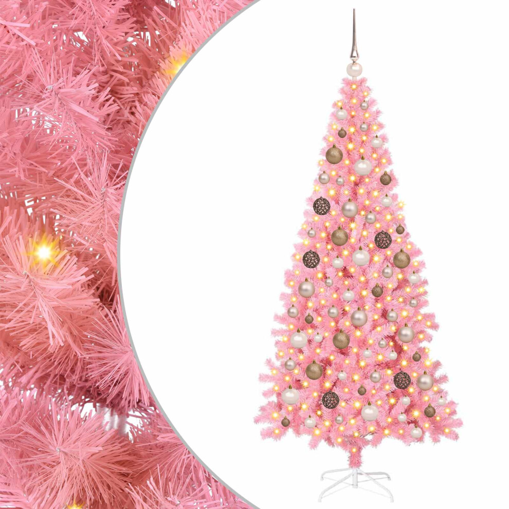 Vidaxl (Pink, 180 Cm) Artificial Christmas Tree Christmas Display Tree With Leds And Ball Set