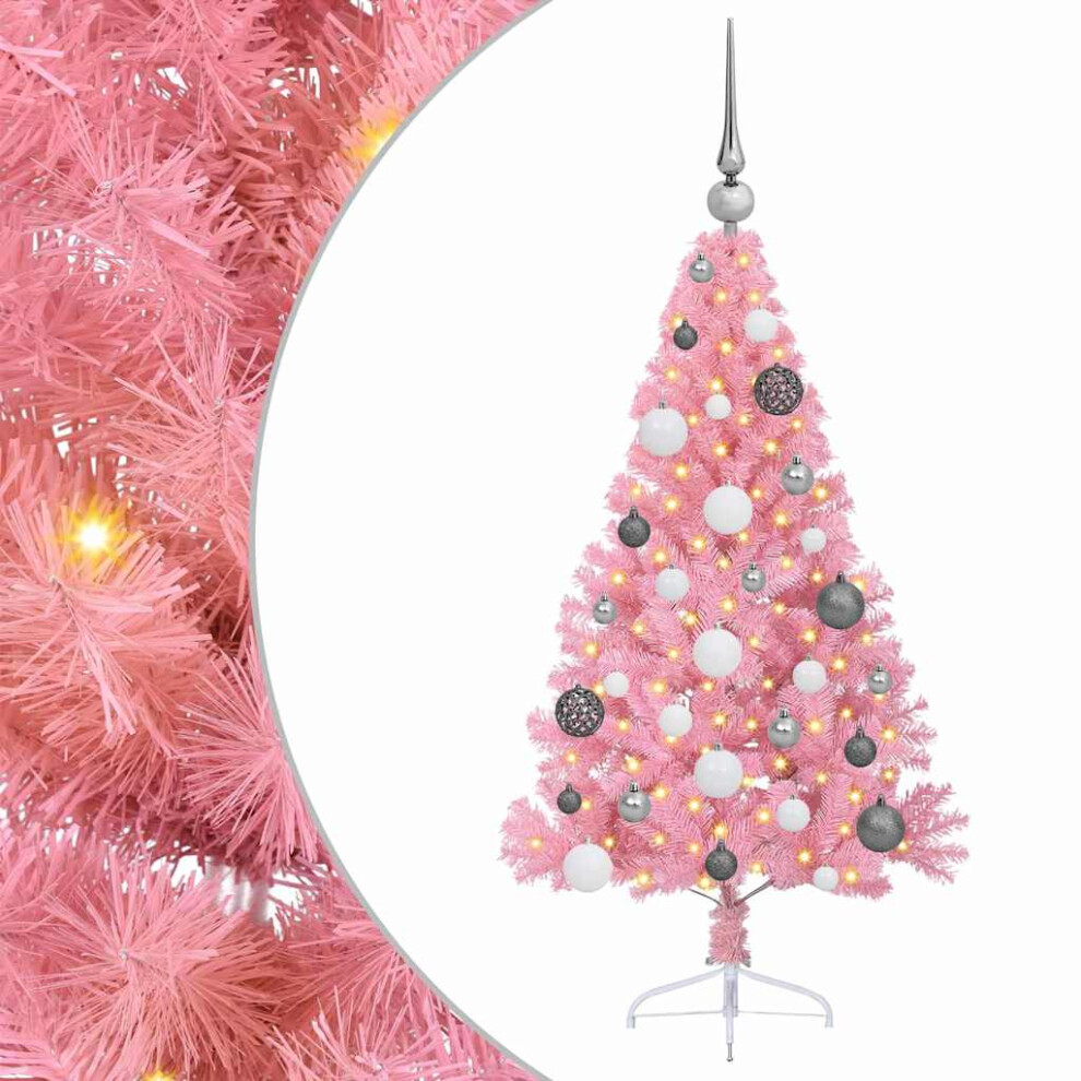 Vidaxl (Pink, 120 Cm) Artificial Half Christmas Tree With Leds&Ball Multi Colours Multi Sizes