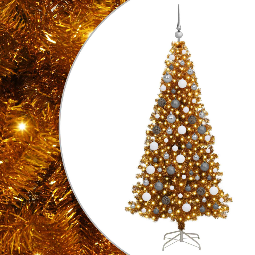 Vidaxl (Gold, 180 Cm) Artificial Christmas Tree Christmas Display Tree With Leds And Ball Set