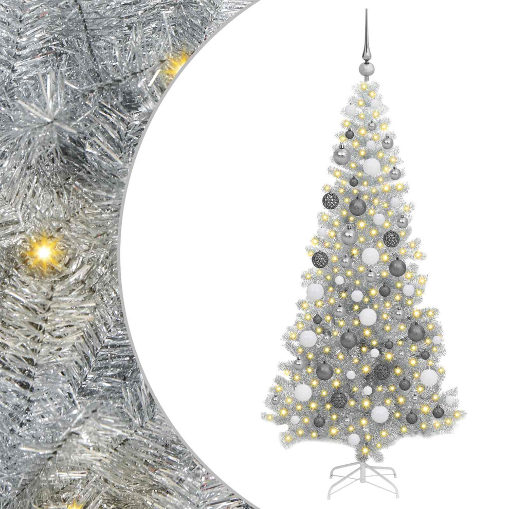 Vidaxl (Silver, 180 Cm) Artificial Christmas Tree Christmas Display Tree With Leds And Ball Set