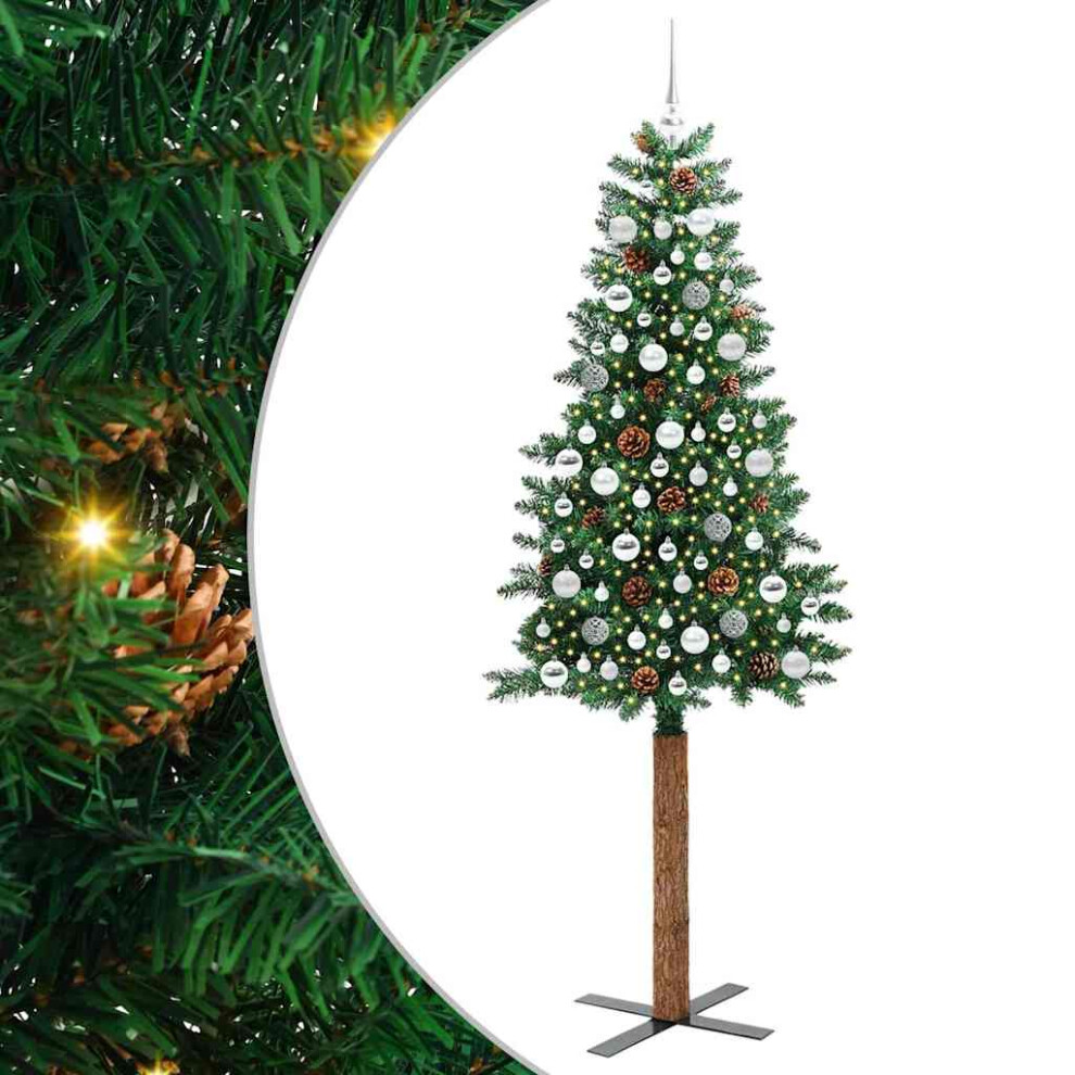 Vidaxl (Green, 210 Cm) Slim Christmas Tree With Leds & Ball Set Multi Colours Multi Sizes