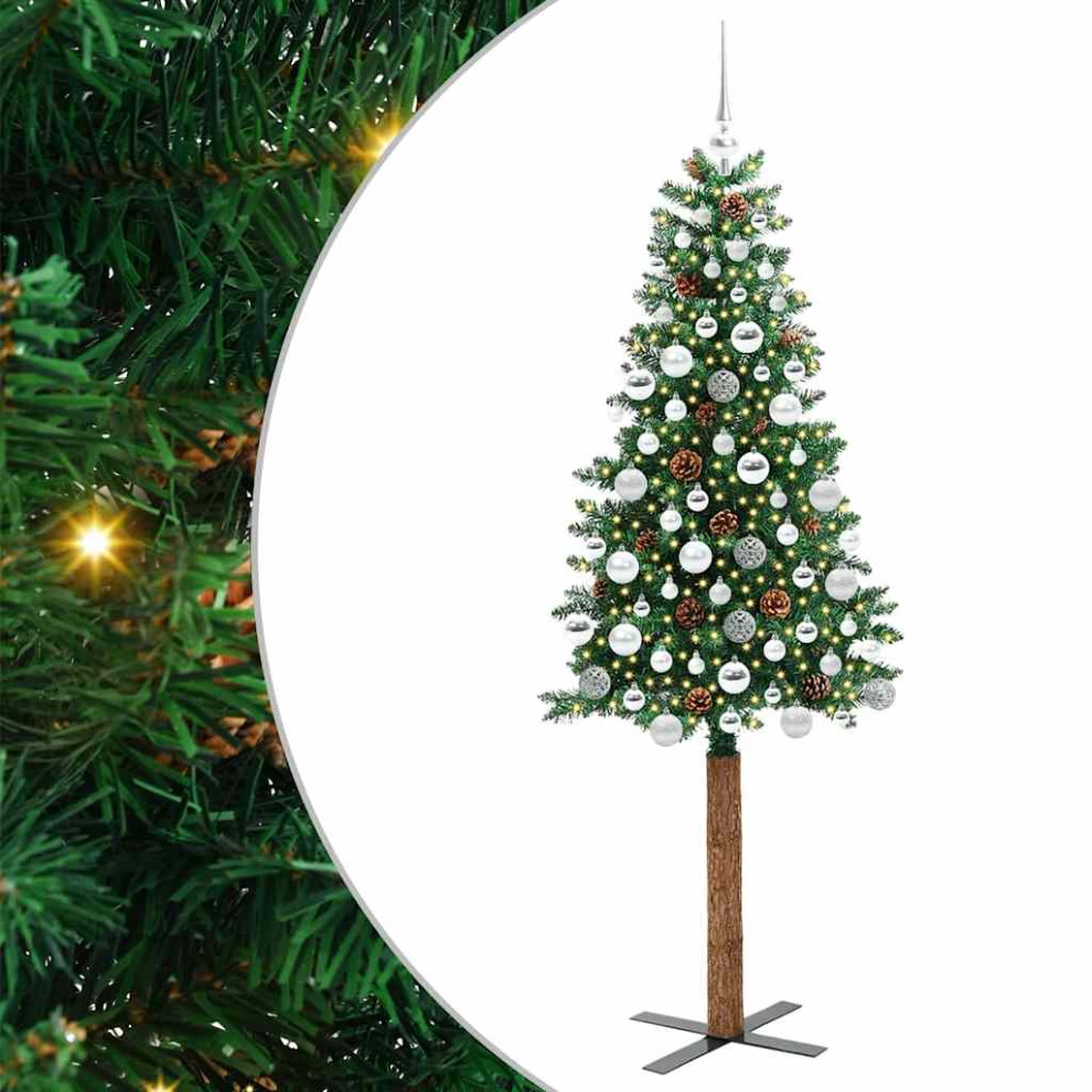 Vidaxl (Green, 180 Cm) Slim Christmas Tree With Leds & Ball Set Multi Colours Multi Sizes