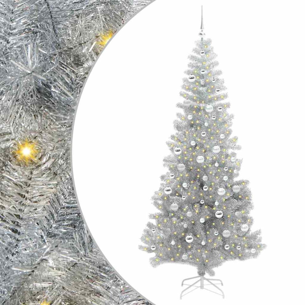 Vidaxl (Silver, 210 Cm) Artificial Christmas Tree Christmas Display Tree With Leds And Ball Set