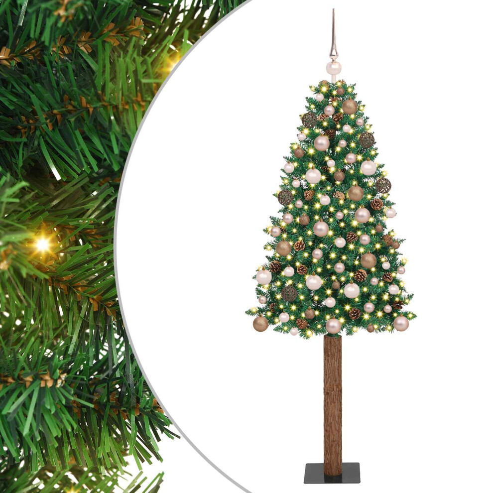 Vidaxl (Green, 210 Cm) Slim Christmas Tree With Leds & Ball Set Multi Colours Multi Sizes