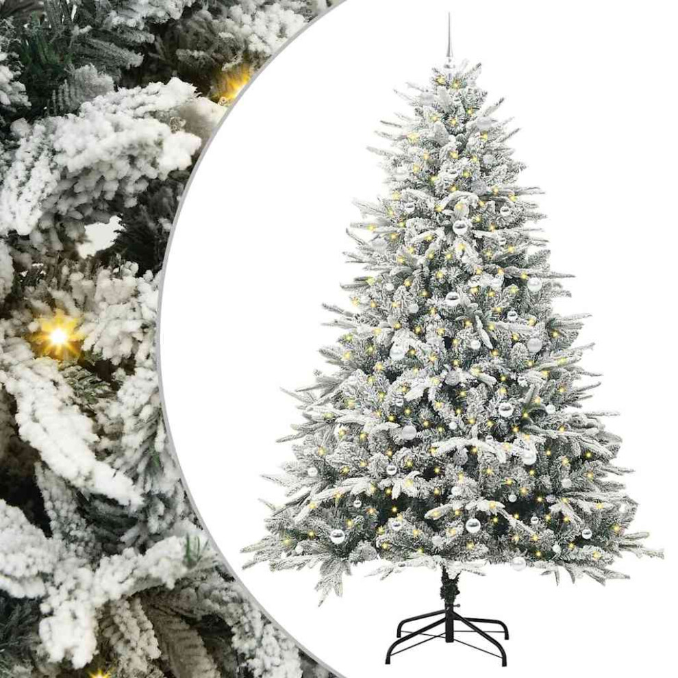 Vidaxl (Green And White, 240 X 150 Cm) Artificial Christmas Tree Leds & Ball Set Multi Colours Multi Sizes